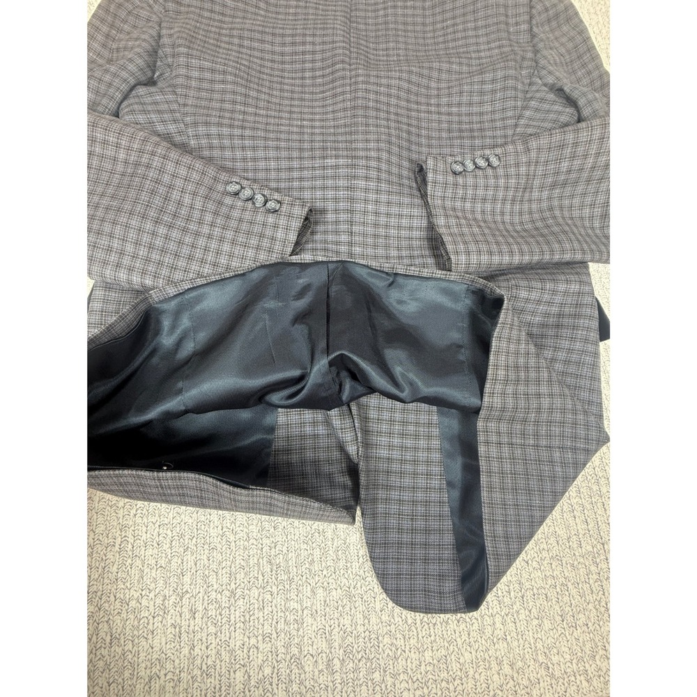 Burberry London Kensington 44L Blue Grey Plaid Linen Wool Linen 3 Button Blazer - Picture 14 of 15